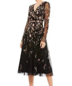 Mac Duggal - 35103 Sheer Long Sleeve Floral Dress