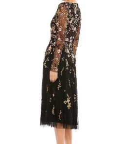 Mac Duggal - 35103 Sheer Long Sleeve Floral Dress