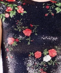 Mac Duggal - 40857N Floral Embroidered Sequin Knee Length Dress 8 Mac Duggal - 40857N Floral Embroidered Sequin Knee Length Dress