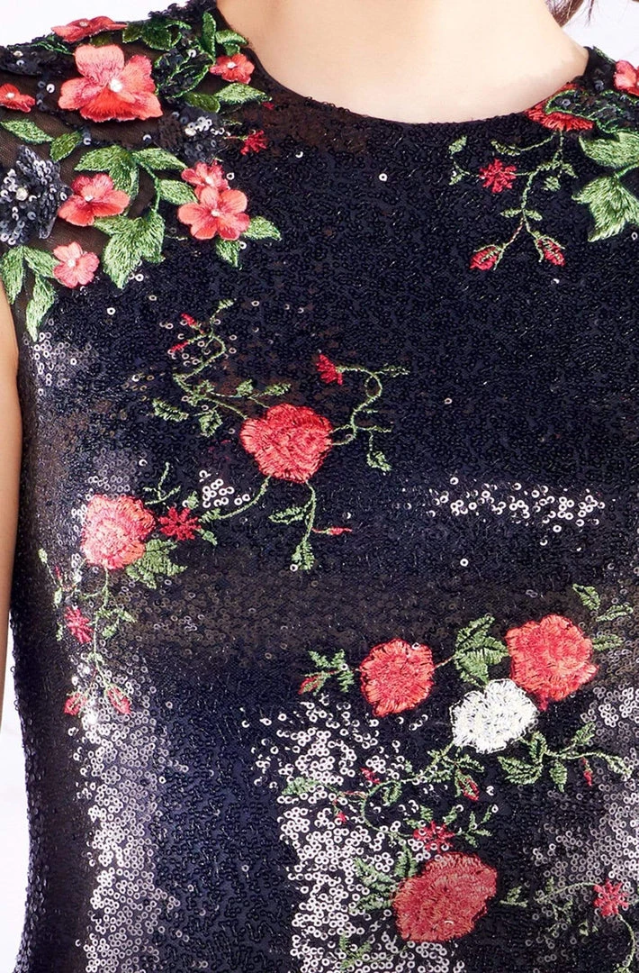 Mac Duggal - 40857N Floral Embroidered Sequin Knee Length Dress 5 Mac Duggal - 40857N Floral Embroidered Sequin Knee Length Dress