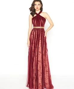 Mac Duggal - 40876R Halter Velvet A-Line Evening Gown