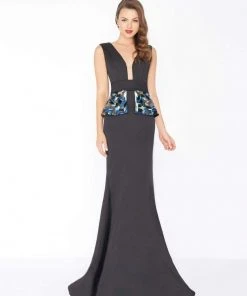 Mac Duggal - 48712R Beaded Peplum Plunging Dress