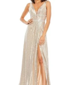 Mac Duggal - 49012 Sequined High Slit A-Line Dress