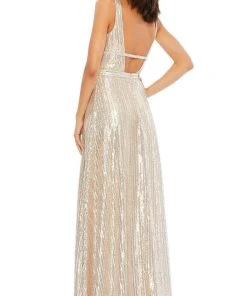 Mac Duggal - 49012 Sequined High Slit A-Line Dress