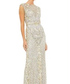 Mac Duggal - 4908 Lattice Sequined Column Long Gown