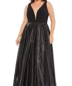 Mac Duggal - 49308 Plain And Sequined V Neck Dress