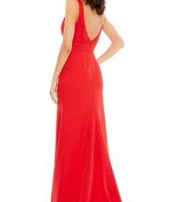 Mac Duggal - 49454 Deep V Neck Dress With Bow