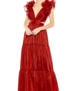 Mac Duggal 49528 - Ruffled Shoulder Tiered Evening Dress