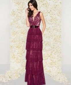 Mac Duggal - 50423D Deep V-Neck Column Gown