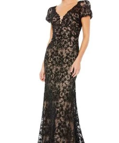 Mac Duggal 50644 - Embroidered Puff Sleeve Evening Dress