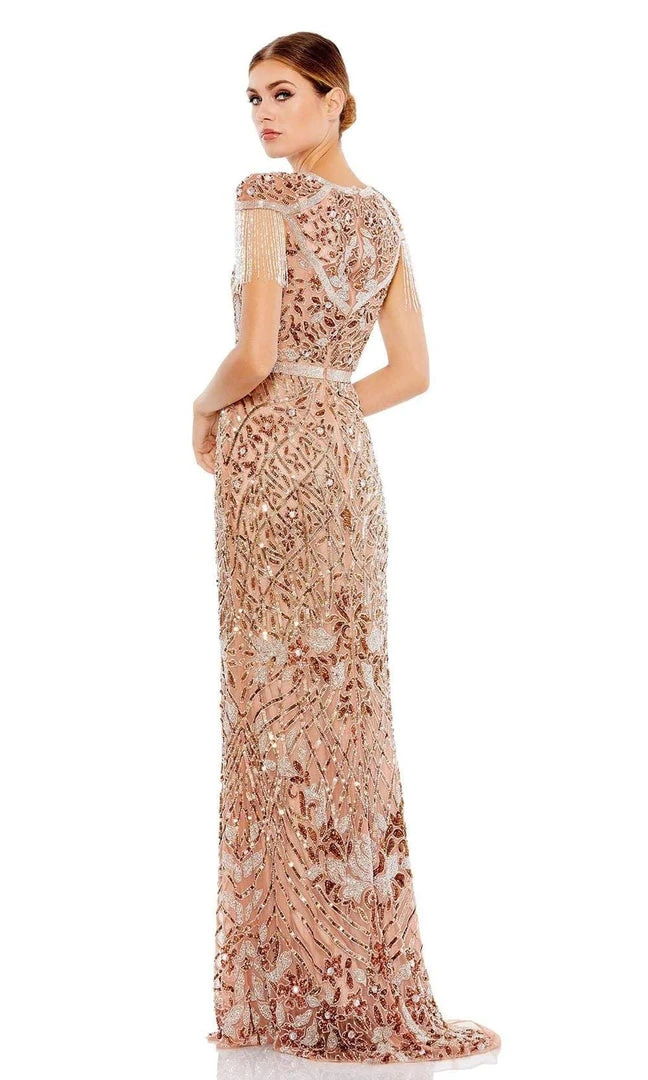 Mac Duggal - 5452 Contemporary Fringe Beaded Column Gown 4 Mac Duggal - 5452 Contemporary Fringe Beaded Column Gown