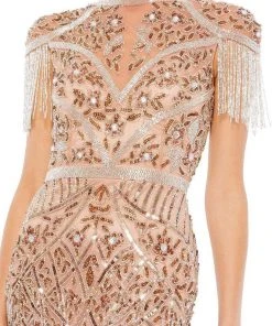 Mac Duggal - 5452 Contemporary Fringe Beaded Column Gown 7 Mac Duggal - 5452 Contemporary Fringe Beaded Column Gown