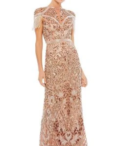 Mac Duggal - 5452 Contemporary Fringe Beaded Column Gown
