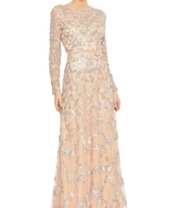 Mac Duggal - 5496 Long Sleeve Lattice Sequin Gown 10 Mac Duggal - 5496 Long Sleeve Lattice Sequin Gown