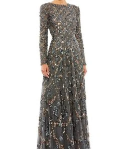 Mac Duggal - 5496 Long Sleeve Lattice Sequin Gown