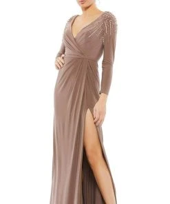 Mac Duggal 55715 - Long Sleeved Embellished Shoulders Jersey Dress