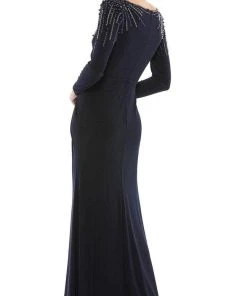 Mac Duggal 55715 - Long Sleeved Embellished Shoulders Jersey Dress