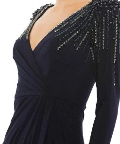 Mac Duggal 55715 - Long Sleeved Embellished Shoulders Jersey Dress
