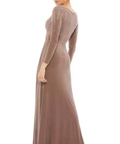 Mac Duggal 55715 - Long Sleeved Embellished Shoulders Jersey Dress