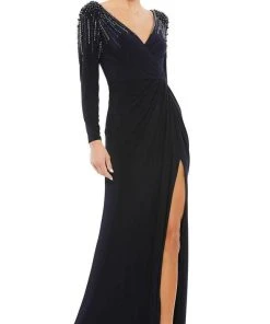 Mac Duggal 55715 - Long Sleeved Embellished Shoulders Jersey Dress