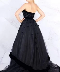 Mac Duggal - 66346H Velvet Trimmed Strapless Tiered Evening Gown