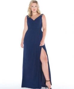 Mac Duggal - 66388F Ruched V-neck Jersey A-line Dress