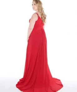 Mac Duggal - 66388F Ruched V-neck Jersey A-line Dress