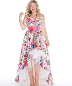 Mac Duggal - 66389F Strapless Floral Print High Low Gown