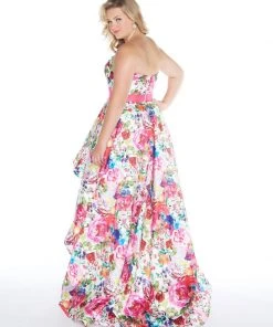 Mac Duggal - 66389F Strapless Floral Print High Low Gown