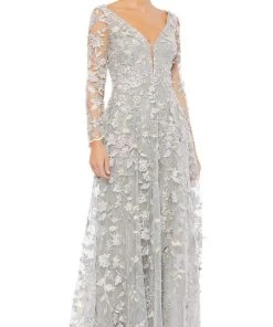 Mac Duggal - 67483 Lace Applique Deep V Neck A-Line Gown