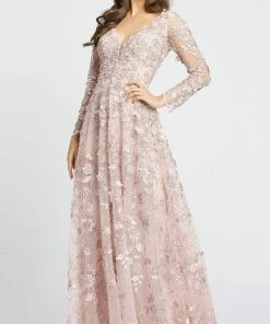 Mac Duggal - 67483 Lace Applique Deep V Neck A-Line Gown