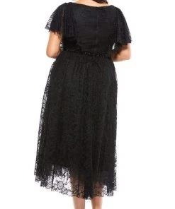 Mac Duggal - 67542 Lace V Neck Tea Length Dress