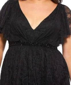 Mac Duggal - 67542 Lace V Neck Tea Length Dress