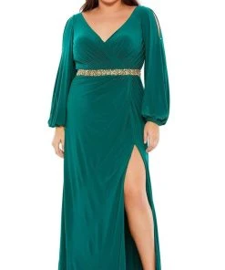Mac Duggal - 67747 Long Split Sleeve V Neck Dress 9 Mac Duggal - 67747 Long Split Sleeve V Neck Dress