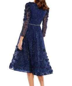 Mac Duggal - 67809 Lace Floral Low V Neck Dress 6 Mac Duggal - 67809 Lace Floral Low V Neck Dress