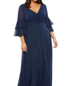 Mac Duggal 67913 - Circular Flounce Quarter Sleeved Chiffon Dress