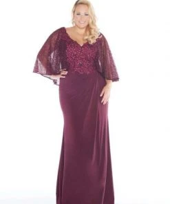 Mac Duggal - 77308F Embellished Cape-like V-neck Sheath Dress