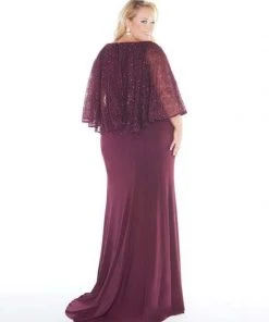 Mac Duggal - 77308F Embellished Cape-like V-neck Sheath Dress