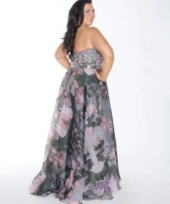 Mac Duggal - 77390F Floral Print Strapless A-line Gown