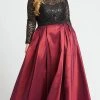 Mac Duggal - 77473F Sequined Lace Long Sleeve Satin Ballgown