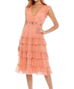 Mac Duggal - 9081 V Neck Floral Knee Length Dress