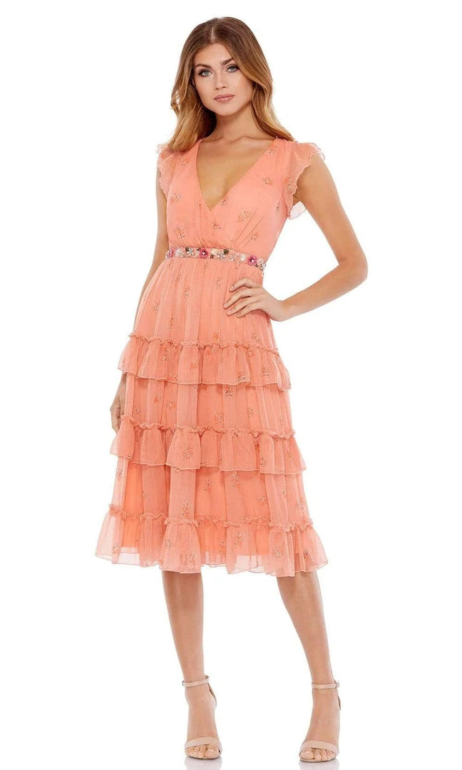 Mac Duggal - 9081 V Neck Floral Knee Length Dress 3 Mac Duggal - 9081 V Neck Floral Knee Length Dress