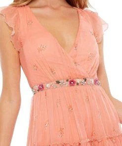 Mac Duggal - 9081 V Neck Floral Knee Length Dress 7 Mac Duggal - 9081 V Neck Floral Knee Length Dress