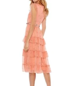 Mac Duggal - 9081 V Neck Floral Knee Length Dress 6 Mac Duggal - 9081 V Neck Floral Knee Length Dress