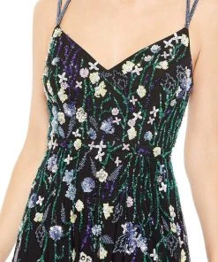 Mac Duggal - 9172 V-Neck Floral Sequin Dress