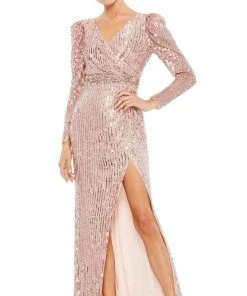 Mac Duggal - 93549 V-Neck High Slit Sheath Dress