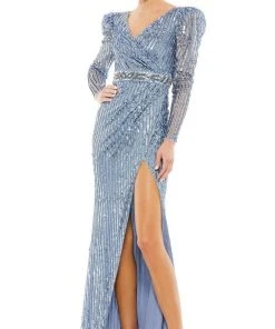 Mac Duggal - 93549 V-Neck High Slit Sheath Dress 9 Mac Duggal - 93549 V-Neck High Slit Sheath Dress