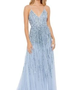 Mac Duggal - 93566 V Neck Sequined Tulle Gown