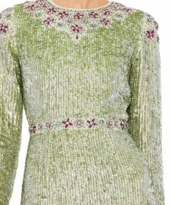 Mac Duggal - 93568 Sage Long Sleeve Sequined Dress 7 Mac Duggal - 93568 Sage Long Sleeve Sequined Dress