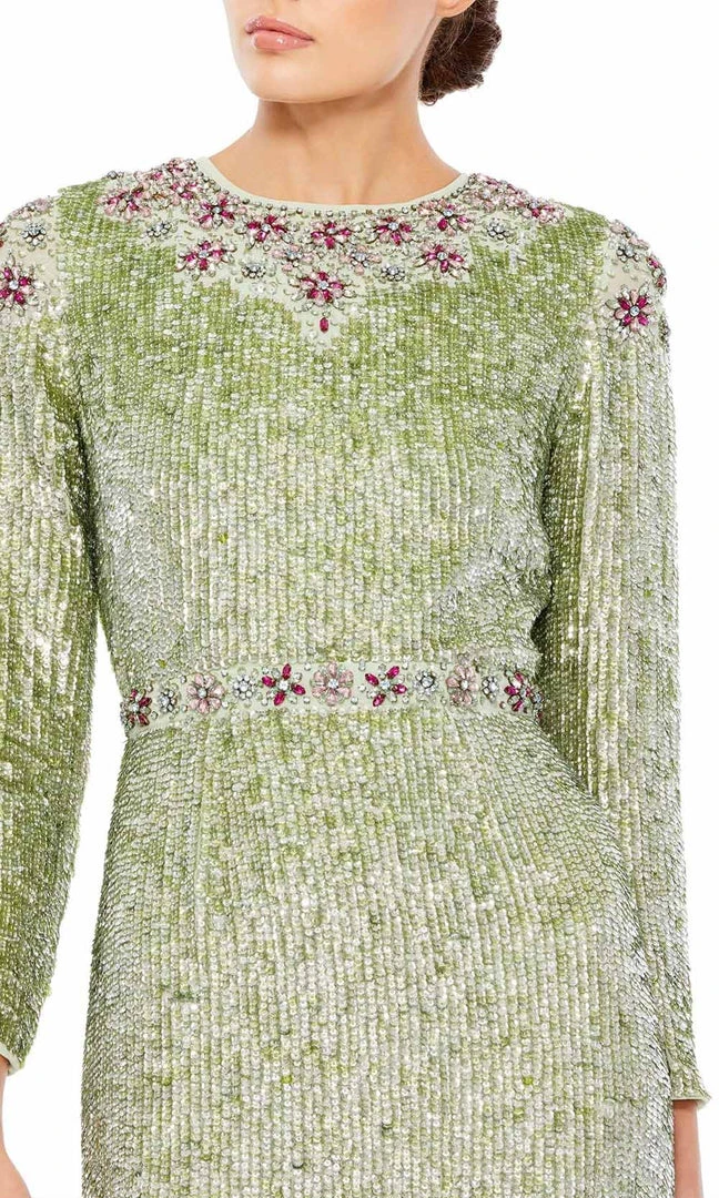 Mac Duggal - 93568 Sage Long Sleeve Sequined Dress 5 Mac Duggal - 93568 Sage Long Sleeve Sequined Dress